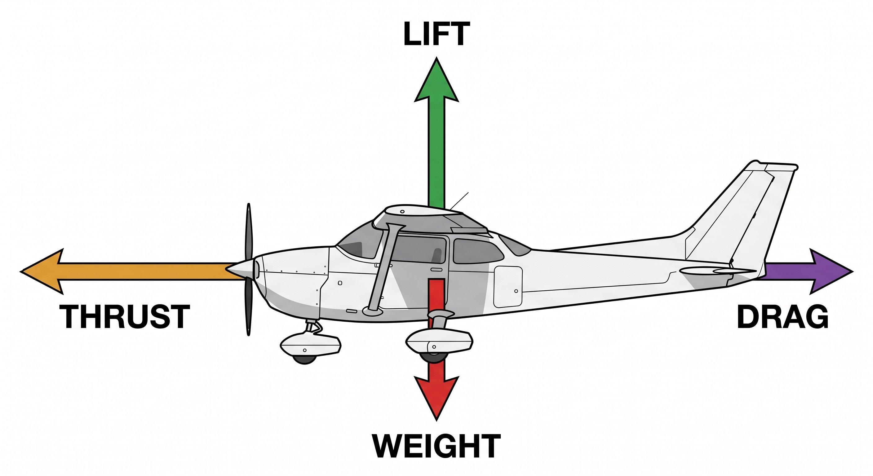 Four forces of flight lift weight thrust drag diagram