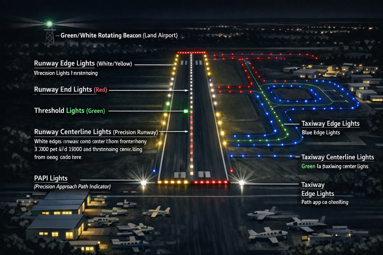 Airport lighting diagram VASI PAPI runway edge taxiway lights